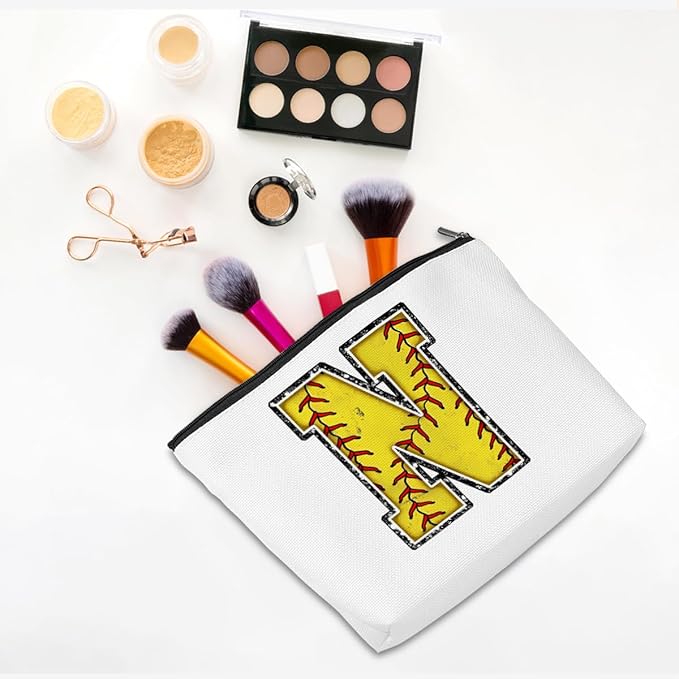 Softball Gifts Initial N Makeup Bag Softball Gifts for Team Cosmetic Bag