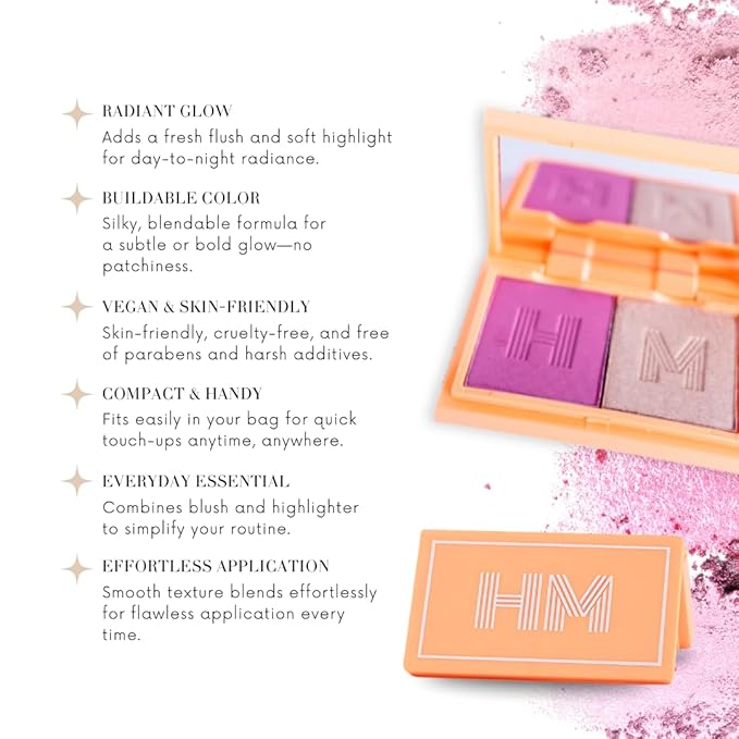 Haute Minute Makeup Blush + Brighten Highlighter Duo, Mini Lightweight Blendable Shimmer Blush, High Pigmented Makeup Powder Palettes, Cruelty Free - #Blessed