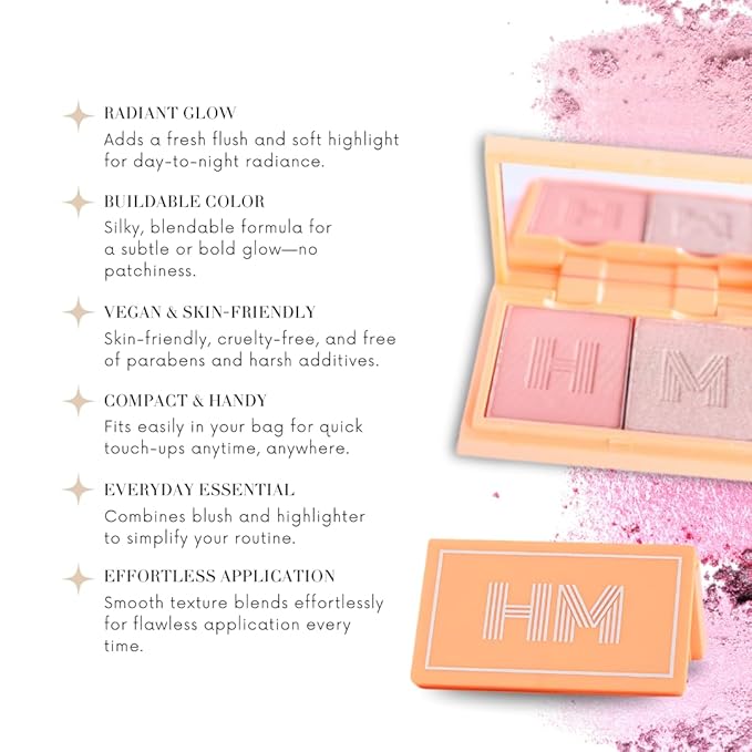 Haute Minute Makeup Blush + Brighten Highlighter Duo, Mini Lightweight Blendable Shimmer Blush, High Pigmented Makeup Powder Palettes, Cruelty Free - Just Keep Winning