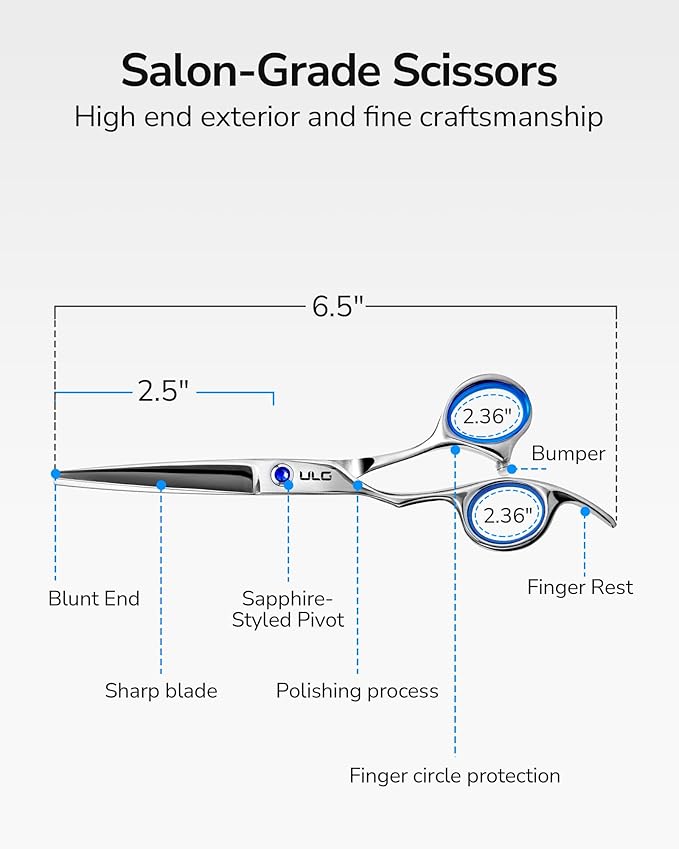 ULG Professional Hair Cutting Scissors 6.5" Blue Left-Handed