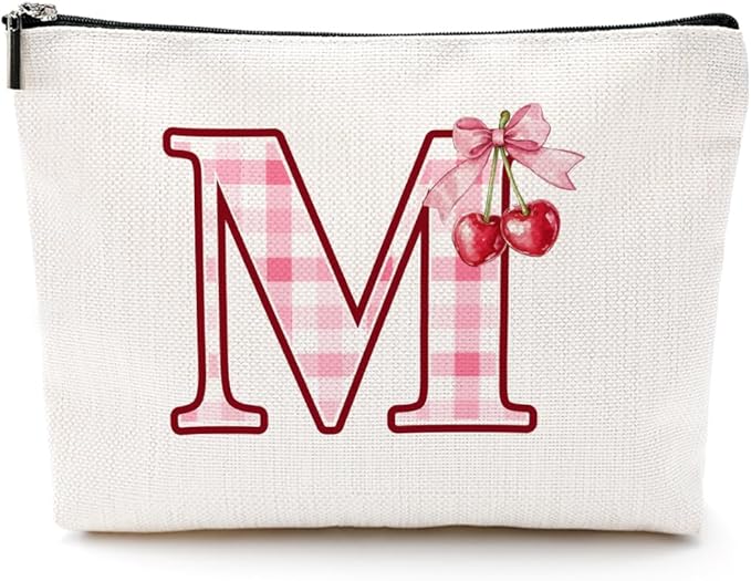 CQM Cherry Bag Initial M Makeup Bag Cherry Gifts for Women Cosmetic Bags