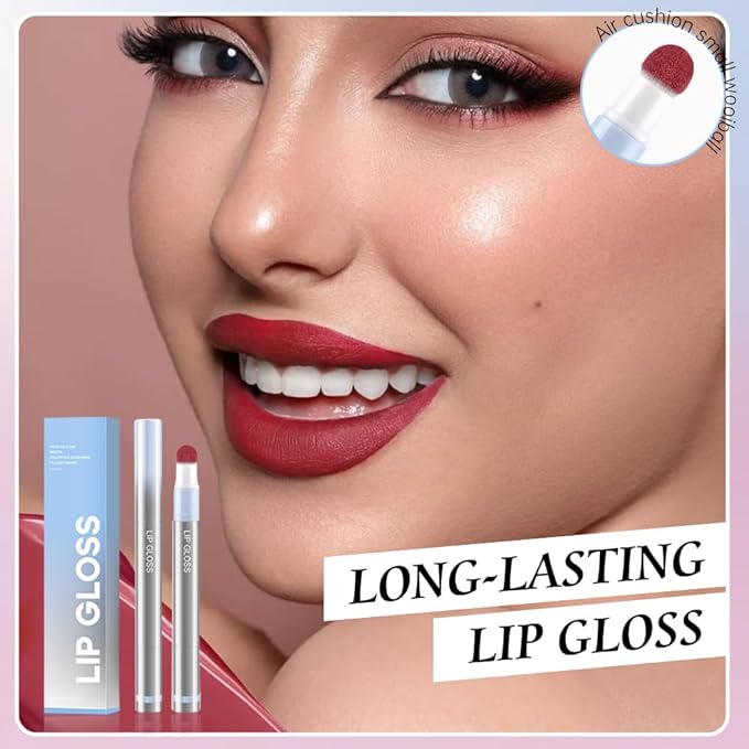 Hxssll Cushion Lip Gloss Matte Lip Tint – Long-Lasting Lightweight Color, Soft Plush Applicator for Gradient Blurred Lips, Non-Sticky Velvet Finish Hydrating Lip Stain 02#–Dusty Mauve