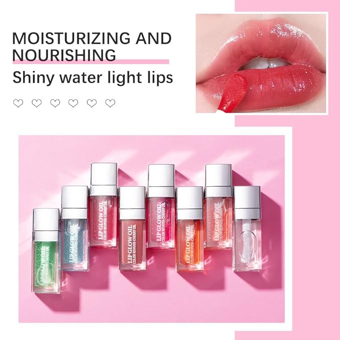 GECOMO Hydrating Lip Glow Oil, Lip Oil Gloss Transparent Toot Tinted Nourishing Long Lasting Repairing Lightening Lip Lines (CLEAR) 0.2 OZ