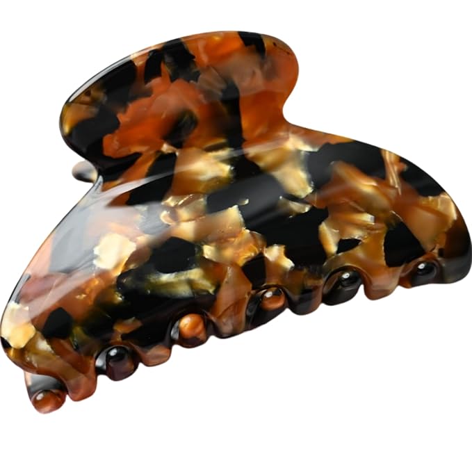 Prettyou Handmade Celluloid Acetate French Design Barrettes Tortoise Shell Claws Hair Claw Luxury Fashion Accessories Hair Clip for Women (black gold)