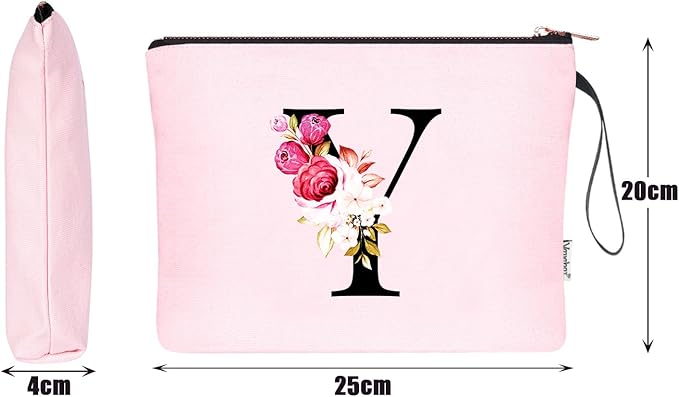 Vavabox A-Z Personalized Makeup Bag, Birthday Gifts for Women Mom, Gifts for Best Friend, Bride Bridesmaid Cosmetic bag (Y, 06-Pink)
