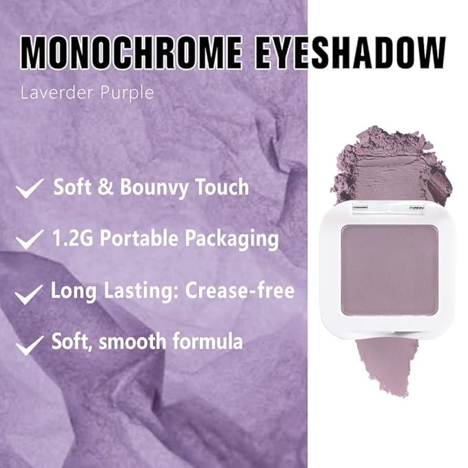 evpct Mauve Lavender Purple Matte Single Eye Shadow Palette Makeup for Older Women, Plum Lavender Purple Natural Cream Eyeshadow Palette for Green Eyes, High Pigment Mini Monochrome Eyeshadow