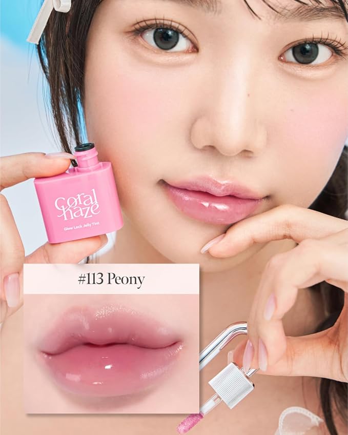 CORALHAZE Glow Lock Jelly Tint 113 Peony, Hydrating Water Glow Lip Stain, Non-Sticky Juicy Gloss, Long Lasting Glass Shine & Dewy Finish, Lightweight Moisturizing Lip Care, Korean Makeup