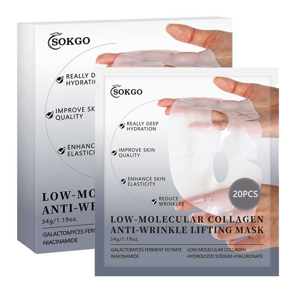 Sokgo Low Molecular Weight Collagen Overnight Hydrogel Mask, Enhances Skin Elasticity, Reduces Pores, Transforms from White to Transparent Upon Absorption Skin Care Treatment，