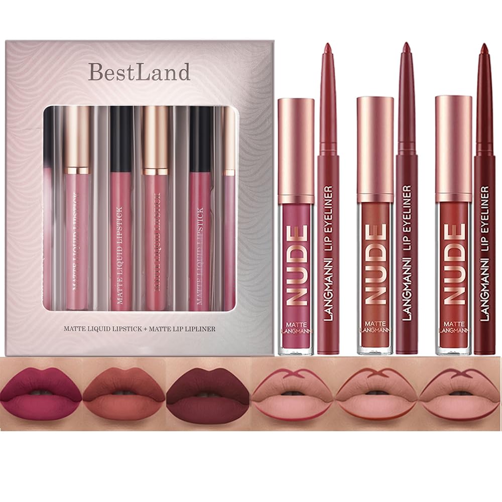 12Pcs Matte Liquid Lipstick and Lip Liner Set, Lip Makeup Combo (Set B)