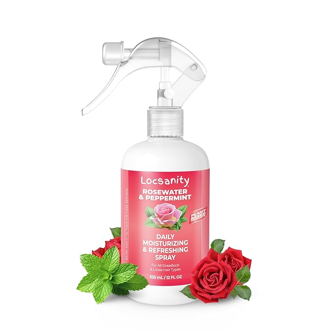 Loc Spray - Locsanity Daily Moisturizing Rosewater & Peppermint Spray for Locs, Dreadlocks - Lightweight Frizz Control Hair & Scalp Moisturizer - Natural Loc Care (12 fl oz)