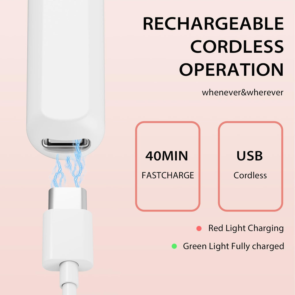 MMK Portable Electric Nail Drill with LED Light, Gentle Power Beginner-Friendly Nail Grinder for Dead Skin Removal&Polishing, Cordless Manicure Pedicure Tool with Accessories Kit for Home Use (White)