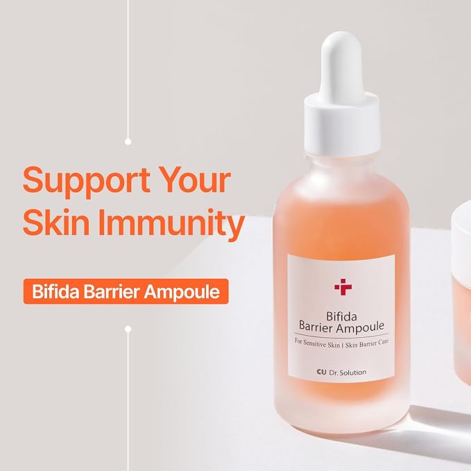 CU Dr. Solution Bifida Barrier Ampoule, CUSKIN, Mild and Moisturizing Korean Skin Care Face Serum Ampoule with Ceramide NP and Hyaluronic Acid for Hydration and Skin Elasticity, 50ml (1.69 Fl. Oz.)
