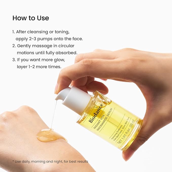 BIODANCE Radiant Vita Niacinamide Serum, for Even Tone Dark Spot Care with Vitamin C, Hydrating for Sensitive Skin, Filter Glow Serum, Korean Skin Care, Self Care Gifts for Women | 1.01 floz