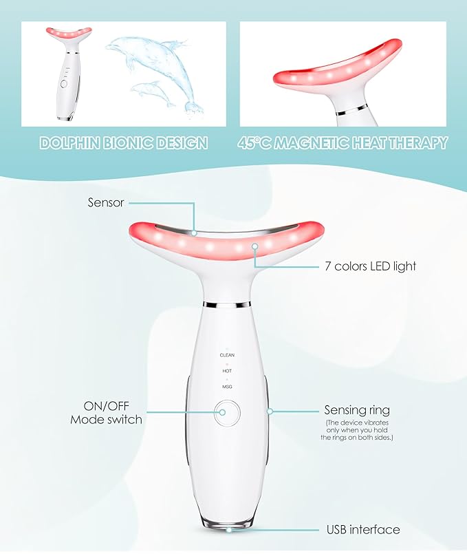 Jobazok 7 Color Neck Face Massager - Facial Massager Tool for Skin Care at Home, Vibrating Face Massager with Thermals, Galvanic Machines White