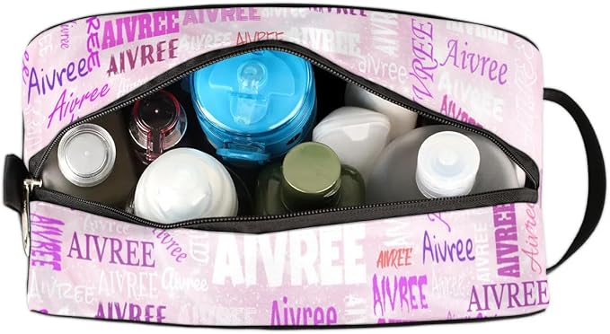 Personalized Makeup Bag with Name for Women Light Pale Pink Background