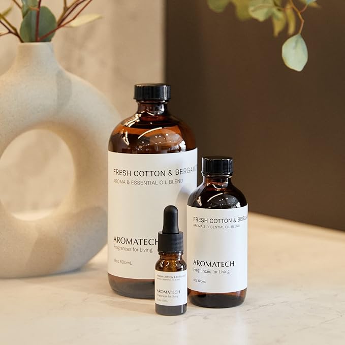 AromaTech Fresh Cotton and Bergamot Essential Oil Blend: Luxury Hotel Inspired Aromatherapy with Bergamot, Fresh Cotton & Sandalwood for Ultrasonic Diffusers & Nebulizers (500 mL)