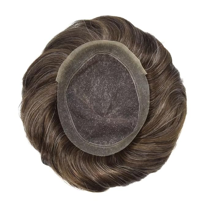F M FACE MIRACLE NEW YORK Toupee for Men French Lace Human Hair Replacement Systems Lace Center with Poly Around Hairpiece Mens Toupee V-Looped Front Male Hair Units 6"X9" #230