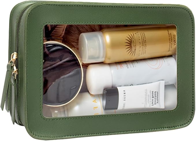 Clear Makeup Bag Organizer, TSA Approved Portable Travel Toiletry Bag Clear Cosmetic Bag Case Small Make Up Bag Mini Makeup Pouch for Purse Transparent Car Essentials for Women Men (Green)