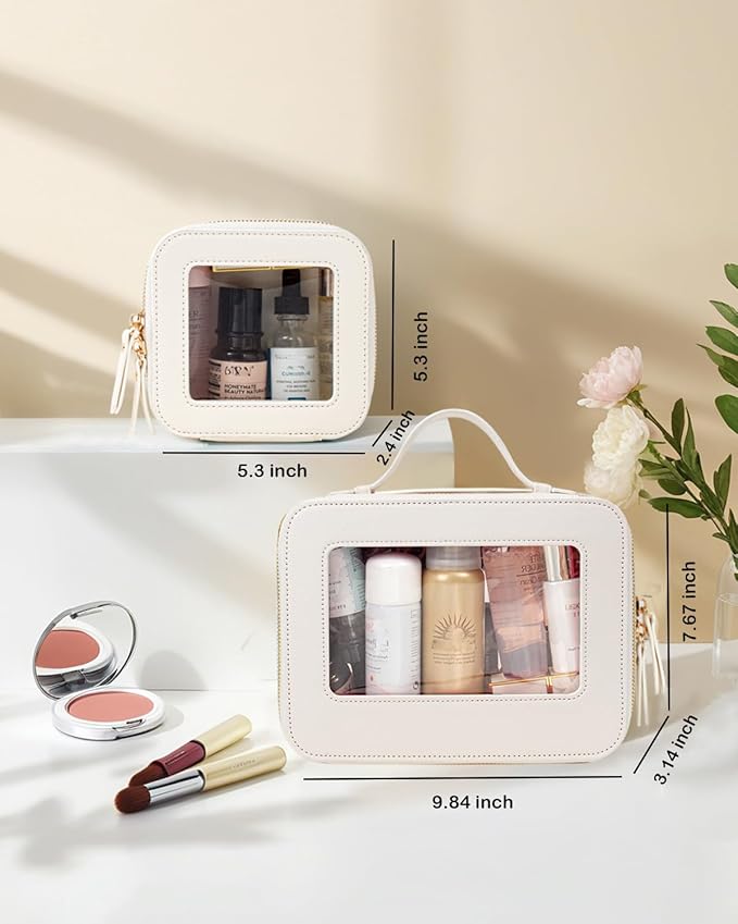 2Pcs Travel Clear Makeup Bag, White Mahjong Tile Bag Cosmetic Case with Zipper Portable Makeup Pouch Toiletry Bag Women Traveling Cosmetic Organizer Storage Bag Car Organizer Car Essentials for Women