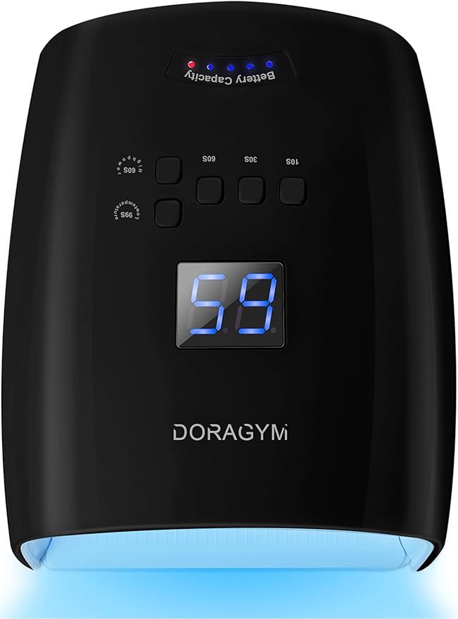 DORAGYM UV LED Nail Lamp, Cordless Gel Polish Dryer for Professional Gel Manicures - Black