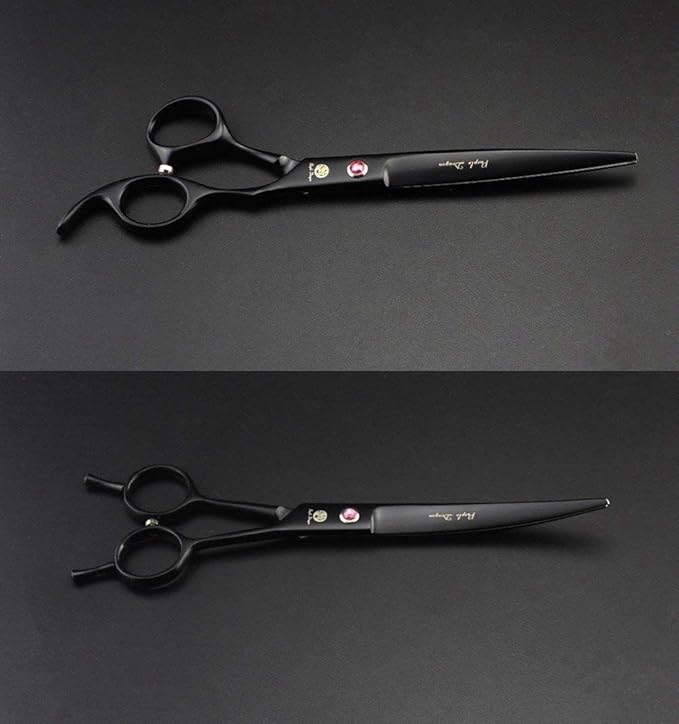 Purple Dragon 7" Dog Grooming Scissors Set with Rhinestone Accent - Black