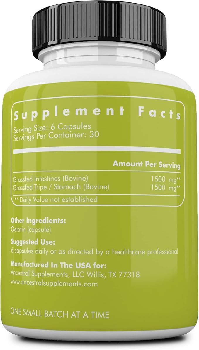 Ancestral Supplements Beef Intestines Capsules, Digestion Support, 180 ct