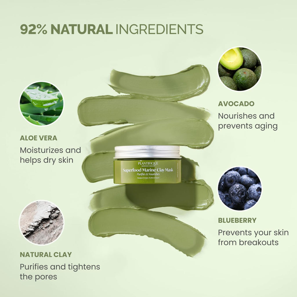 PLANTIFIQUE Korean Clay Mask for Pore Cleansing, Face Masks Skincare 3.88oz