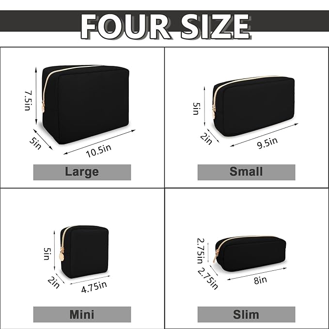 UIXIZQ Waterproof Small Makeup Pouch for Purse,Nylon Travel Toiletry Storage Pouch Cute Preppy Cosmetic Bag for Women Girl,Waterproof Makeup Organizer Skincare Bag Purse with Zipper(Small-Black)