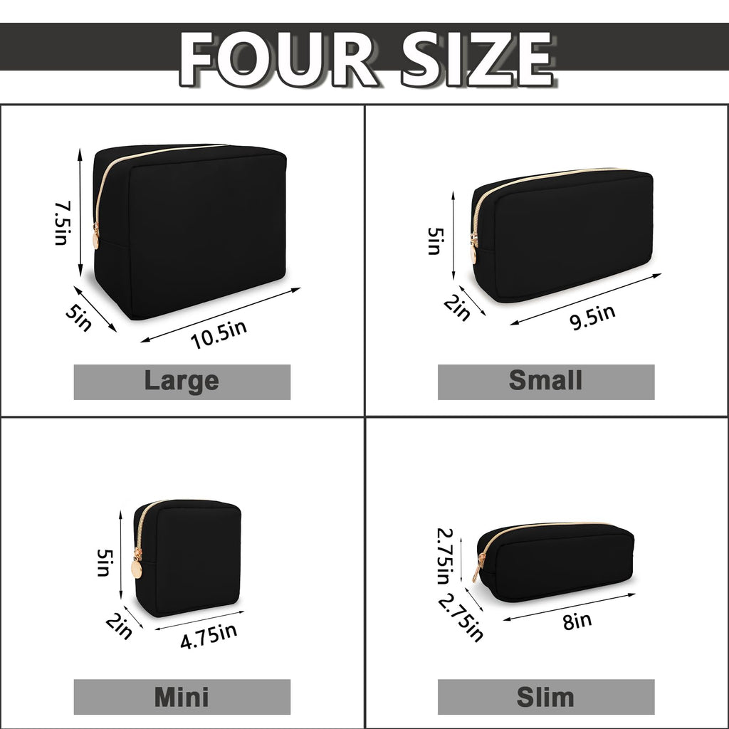 UIXIZQ Waterproof Large Makeup Pouch,Nylon Women Travel Toiletry Storage Preppy Cosmetic Bag for Girls,Big Makeup Organizer Bag Cute Zipper Pouch for Sport Work Gift(Large-Black)