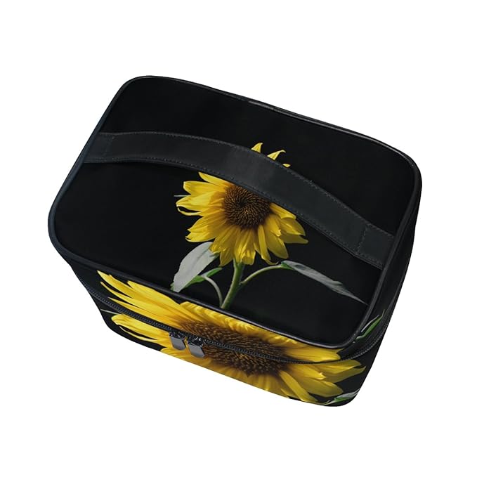 senya Travel Makeup Bags With Zipper Sunflower In The Dark Cosmetic Bag Toiletry Bags Train Cases Storage Bags Portable Multifunction Case for Women Girls