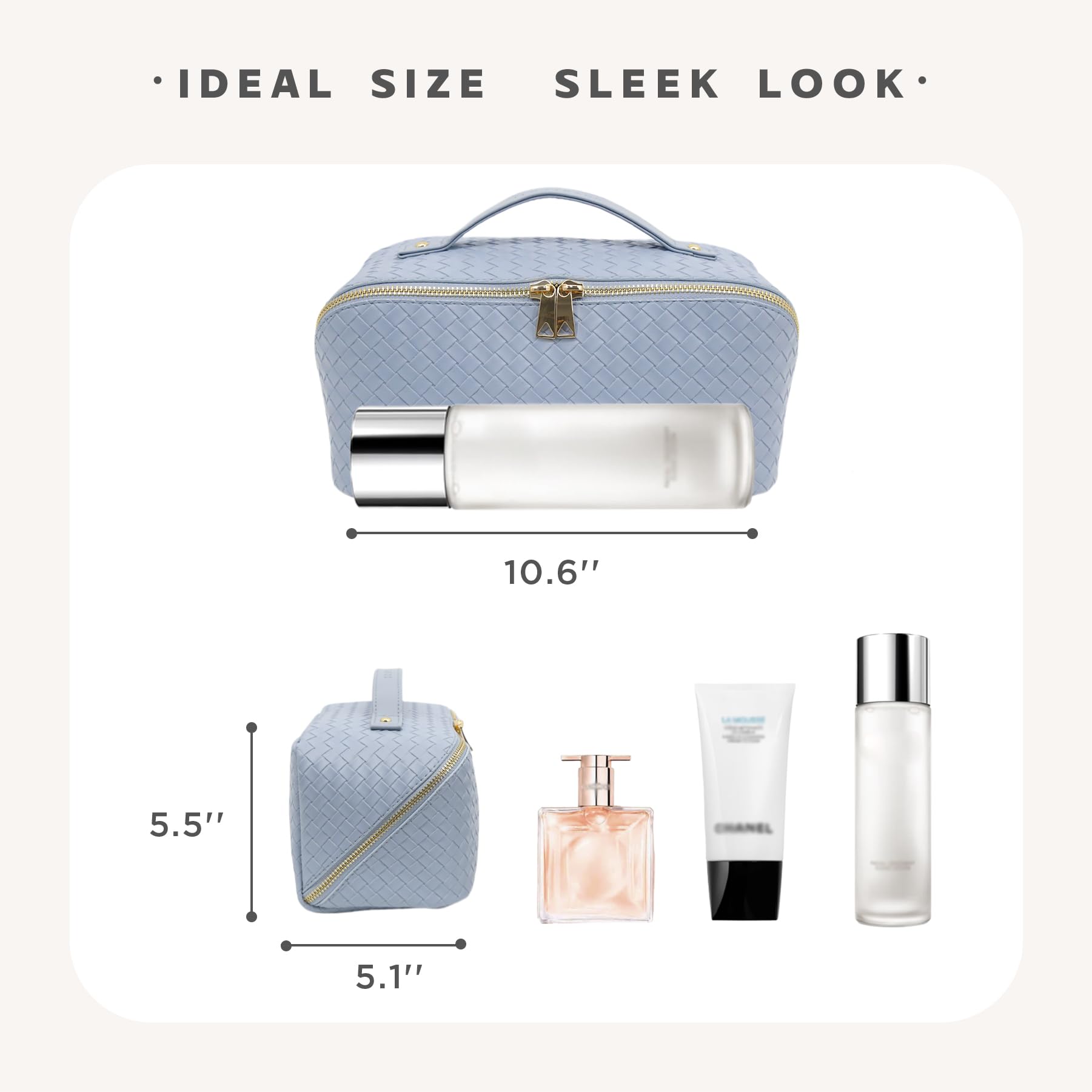 JINYIBAGS Travel Makeup Bag – Large Cosmetic Organizer with Waterproof PU Leather, Smooth Double Zipper & Tear-Resistant Lining, Toiletry Pouch for Women (Ice)