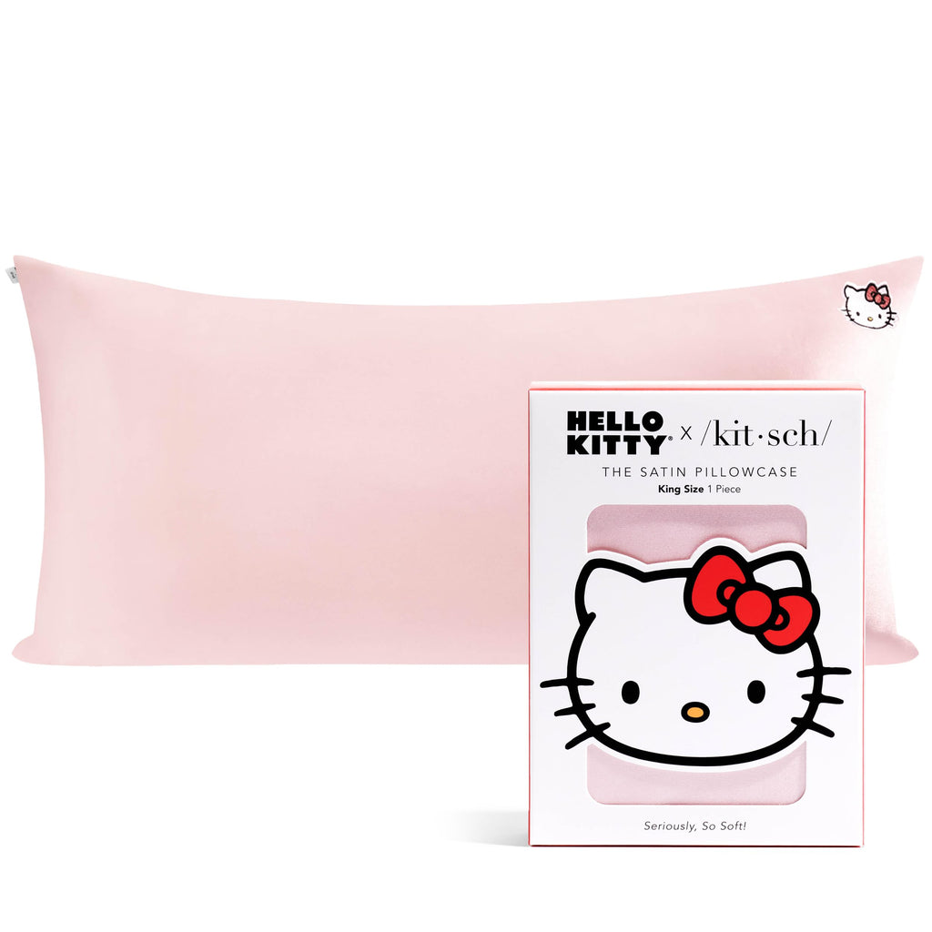 Kitsch x Hello Kitty Satin Pillowcase - Size 19x36, Solid Pink Kitty Face