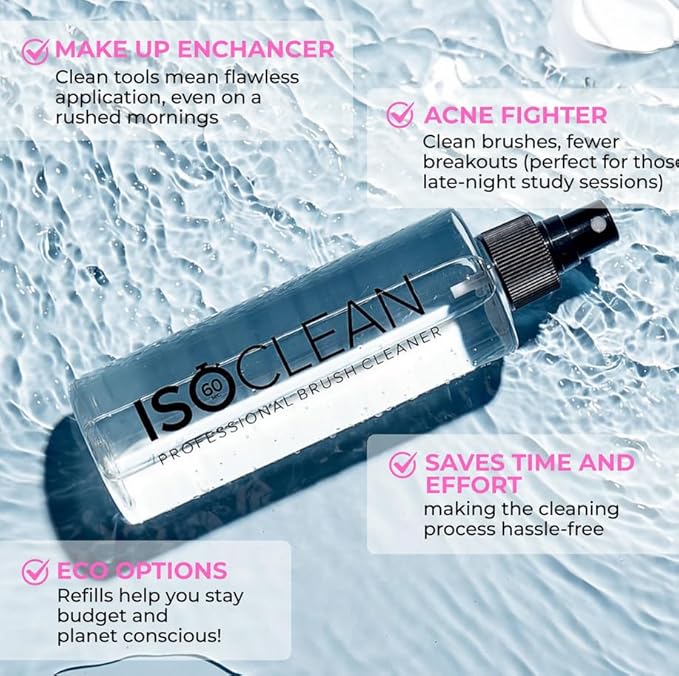 ISOCLEAN Makeup Brush Cleaner – Gentle Daily Use Solution, Reduces Product Buildup, Improves Application, Easy Clean Brush Cleaning Solution & Sponge Cleaner - Spray Top, 9 fl oz