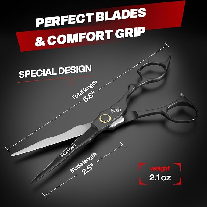 Professional Hair Cutting Scissors Kit, Thinning Shears, High-End 440C Stainless Steel Barber scissors with Sharp Edge Blades, 6.8 inch Hair Cutting Shears, Right Hand Hair Scissors for Salon, Home