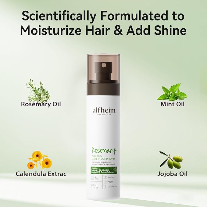 ALFHEIM Rosemary+ Purifying Leave-In Spray Conditioning & Refreshing Spray for Oily & Fine Hair with Rosemary, Peppermint & Jojoba Oils – Mist – Lightweight, Smooths & Revives – 5.4 oz / 160 ml
