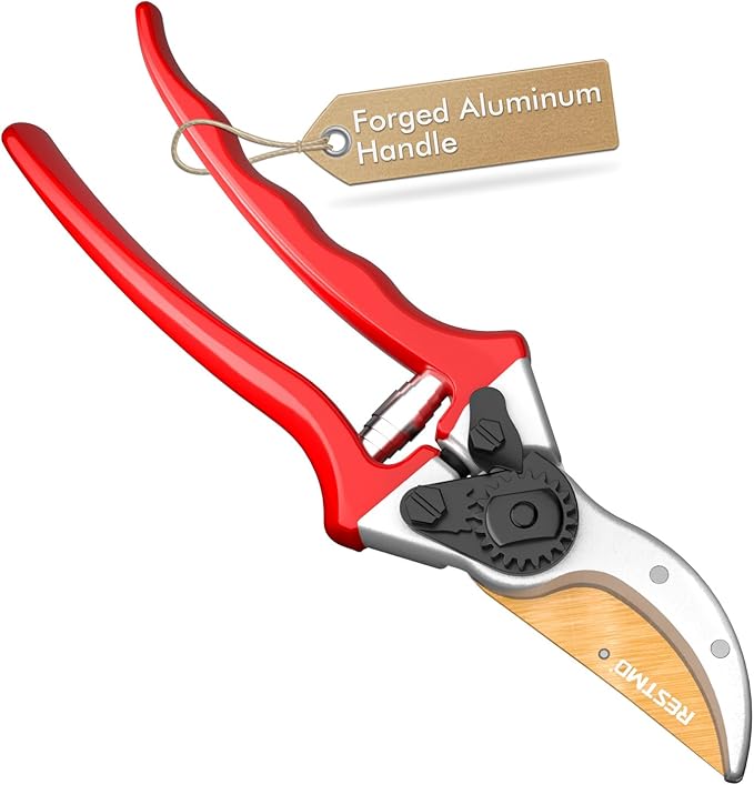 RESTMO Pruning Shears, 8.6 Inch, Titanium Blade, Bypass, Red