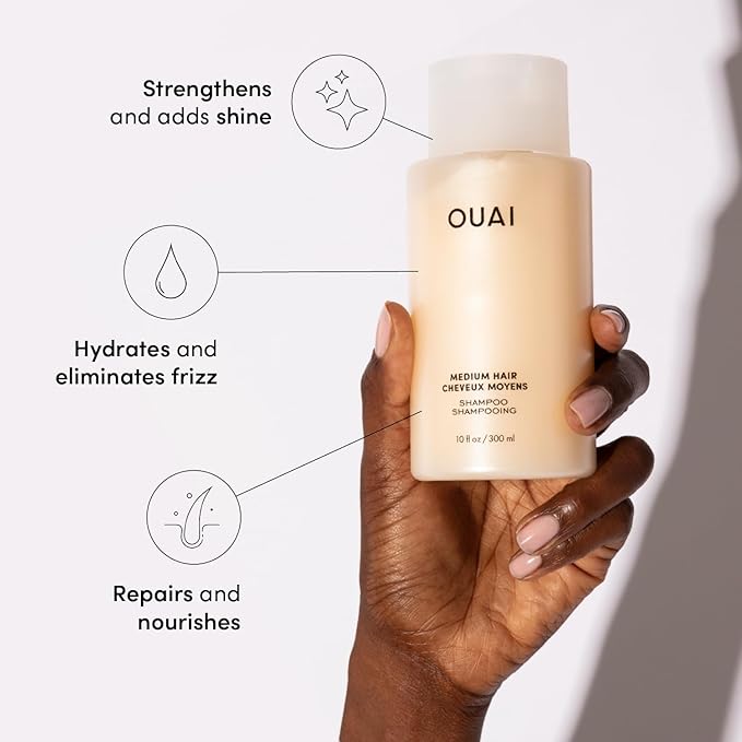OUAI Medium Hair Shampoo - Hydrating Shampoo for Color Treated Hair & Dry Scalp - Nourishes, Strengthens, Reduces Breakage & Adds Shine - Coconut Oil, Babassu, Keratin - Sulfate Free, 10 Oz