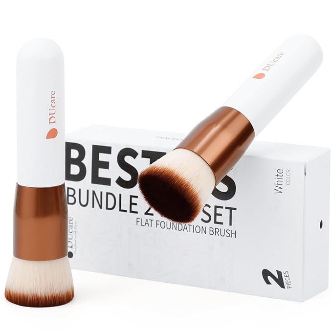 DUcare Foundation Brush 2pcs Flat Top Kabuki Brush Self Tanner Professional Face Brush Liquid Blending Mineral Powder Buffing Stippling Makeup Tools