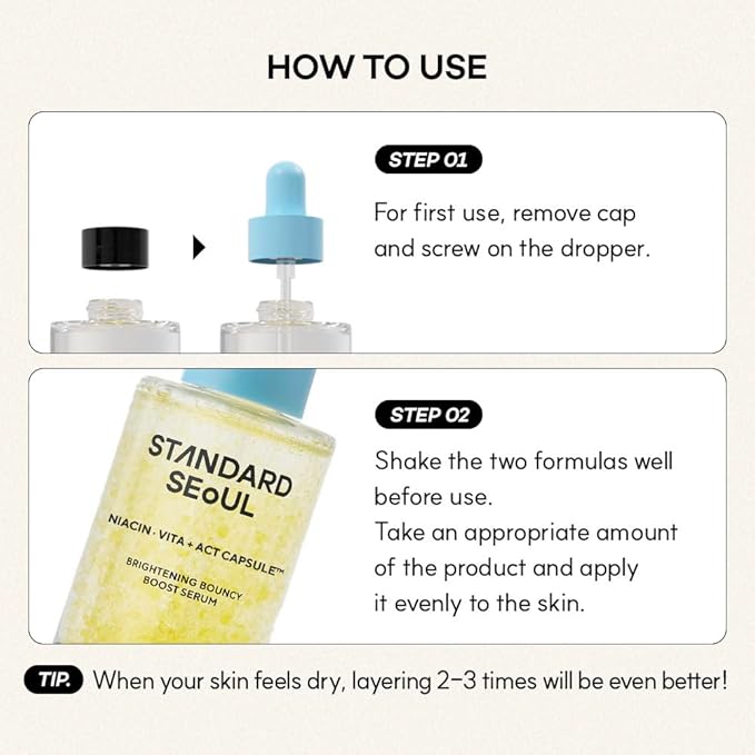 STANDARD SEOUL Brightening Bouncy Boost Serum – Radiance-Boosting K-Beauty Serum with Niacinamide, Vitamin C Blend, Lightweight Dual-Phase Glow Formula (30ml)