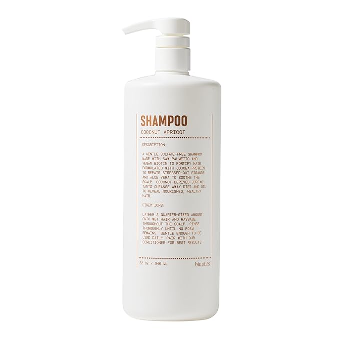 Blu Atlas Natural Shampoo for Men — Sulfate-Free for All Hair Types, 15 Ingredients, No Filler, Helps with Dandruff and Dry Scalp — Coconut Apricot Scent, 32 oz