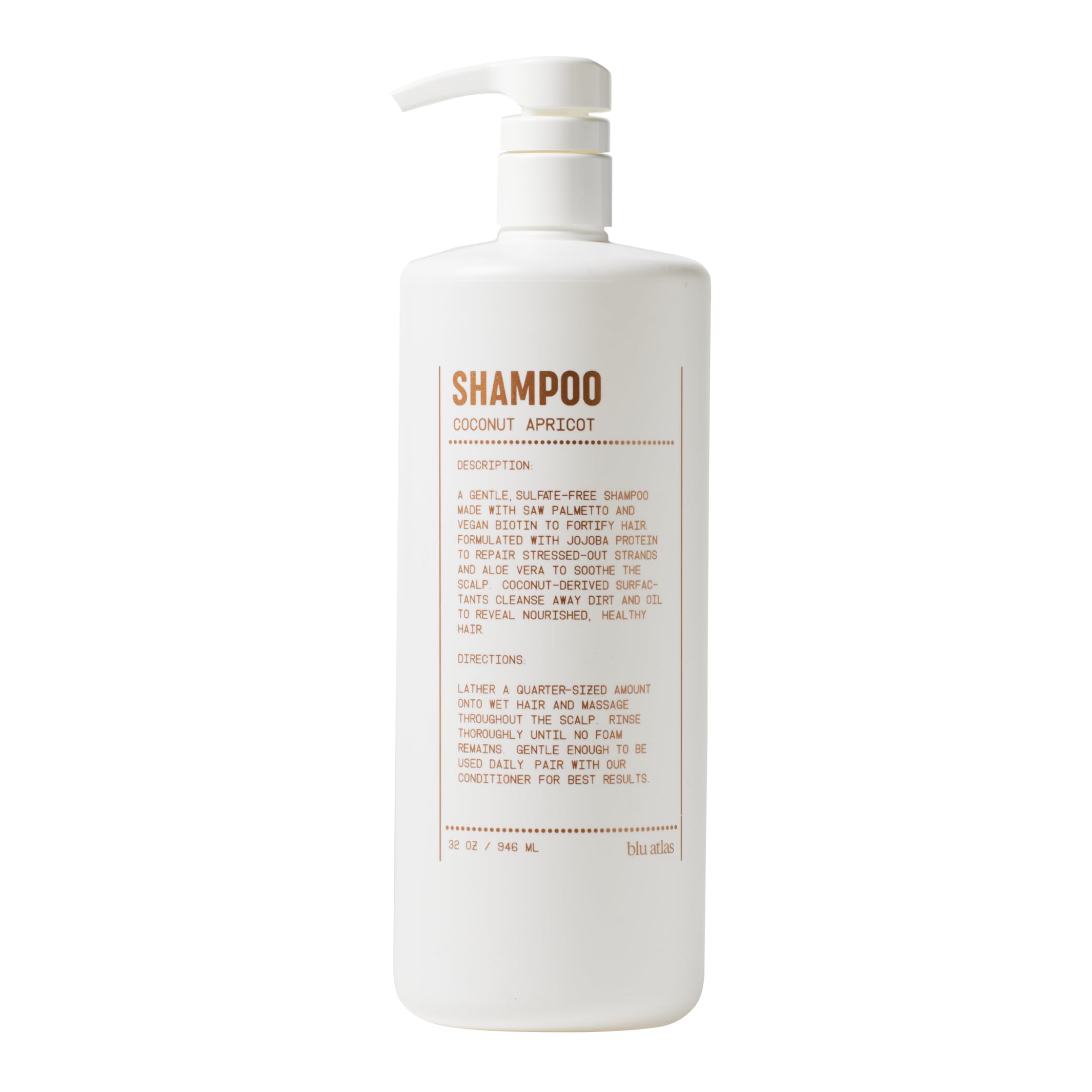 Blu Atlas Natural Shampoo for Men — Sulfate-Free for All Hair Types, 15 Ingredients, No Filler, Helps with Dandruff and Dry Scalp — Coconut Apricot Scent, 32 oz