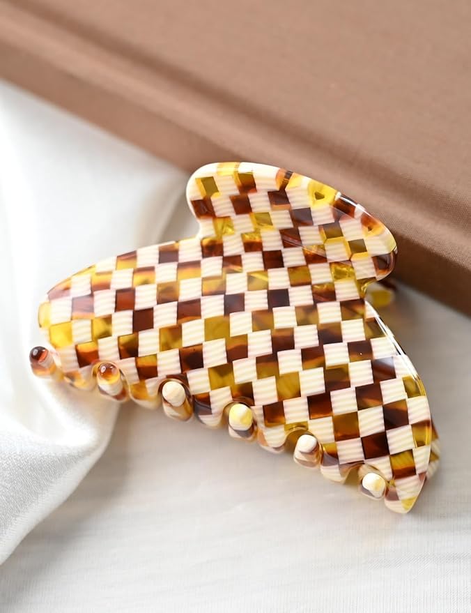 Prettyou Handmade Celluloid Acetate French Design Barrettes Tortoise Shell Claws Hair Claw Luxury Fashion Accessories Hair Clip for Women (check)