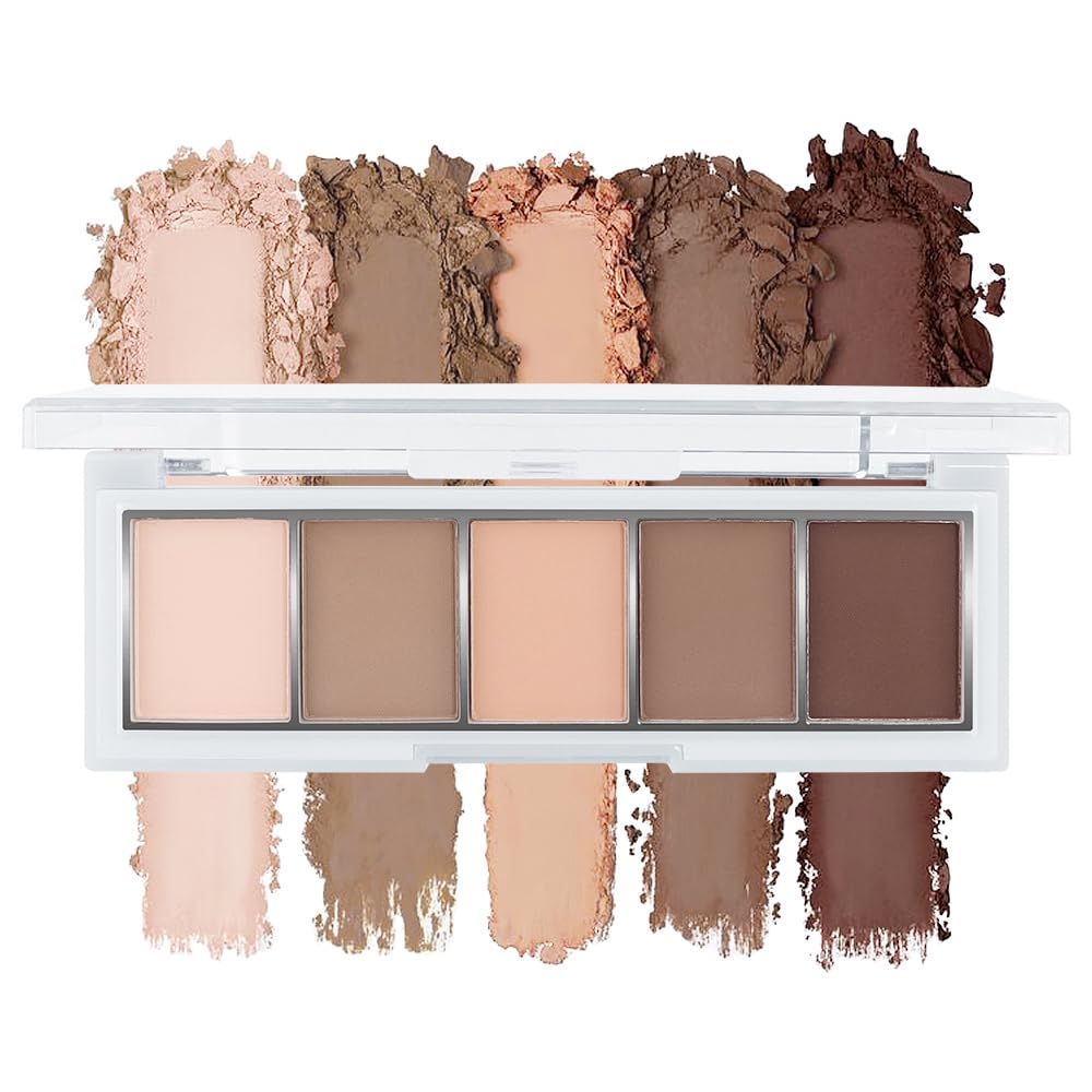 JUAAZIN 5 Colors Matte Eyeshadow Makeup Palette, 5 Natural Classic Nude Neutral Nude Brown Eyeshadow, Looks for Brown Eyes Women Finish Long Wearing Waterproof Professional Eye Makeup 01#