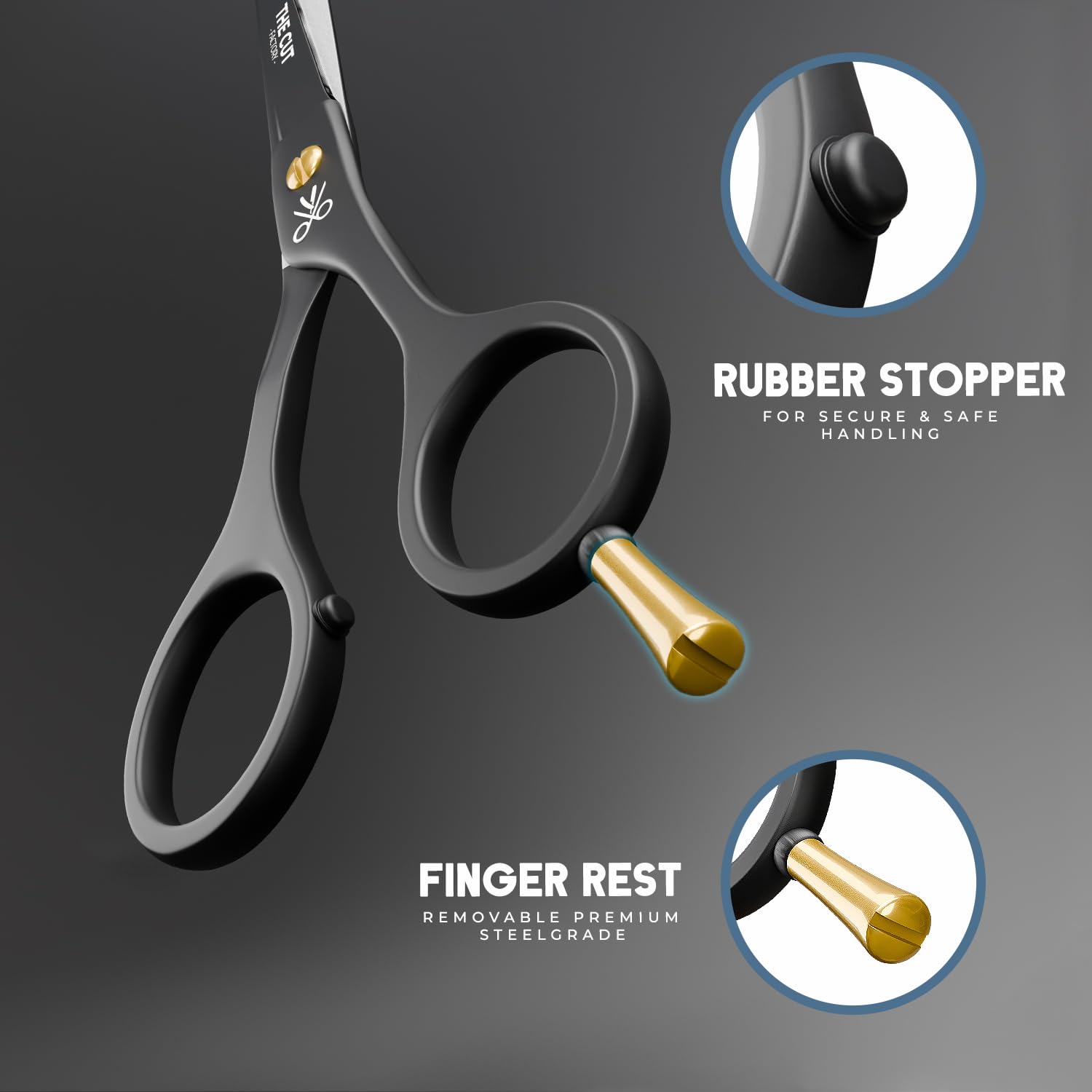 The Cut Factory® 6.5” Matte Black Luxury Hair Scissors – Ultra-Sharp High Carbon Steel Barber Shears for Men, Women & Kids – Gift-Boxed with Leather Pouch For Salon & Home(1x Scissors only)