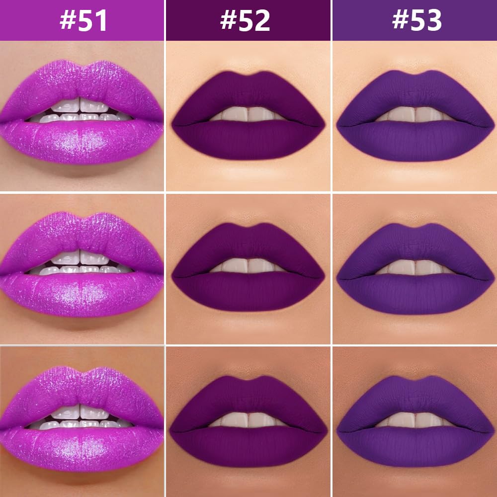 IATMOMOD 3Pcs 2 in 1 Lavender Dark Violet Purple Matte Lip Liner and Liquid Lipstick Stain Makeup Set for women, Long Lasting Smudge Proof Lip Tint Matte Finish Lip Gloss for All-Day Color Hold, Set24