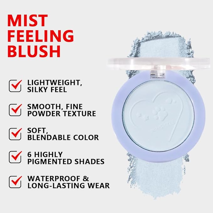 HHLTOH Matte Blush Powder for Cheeks, Cruelty Free Makeup – Long Lasting Natural Face Blusher Makeup, Lightweight Blendable Cheek Color Palette for Women All Skin Tones - #03 Pastel Blue