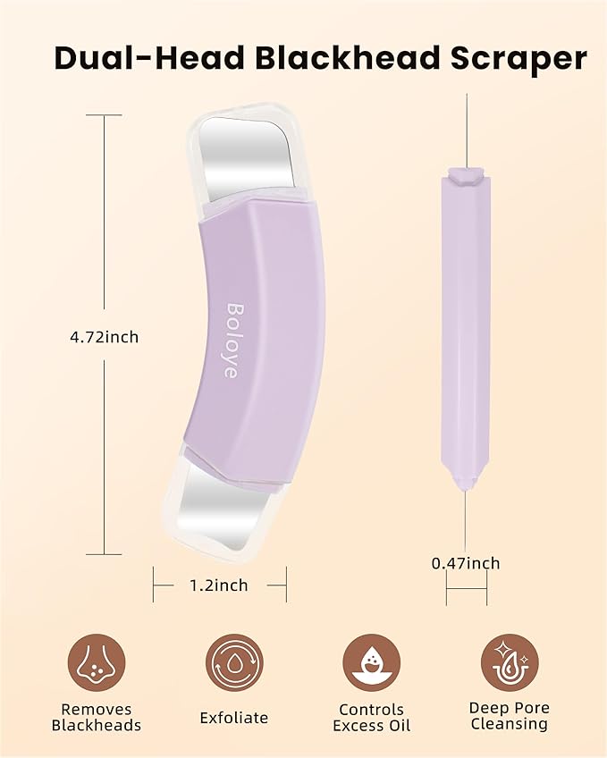 Boloye Blackhead Remover Tool – Dual-Head Face Scraper & Pore Cleaner for Deep Facial Cleansing, Nose Scraper for Nose & T-Zone, Skin Care Tool for Men and Women