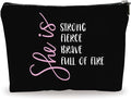 YKYENR Minimalism Makeup Bag - She Is Strong, Fierce, Brave, Full Of Fire - Energy Quotes Cosmetic Bag, Toiletry Bag Gift For Girls, Teen, Personal Care & Accessories(Dark) - A08