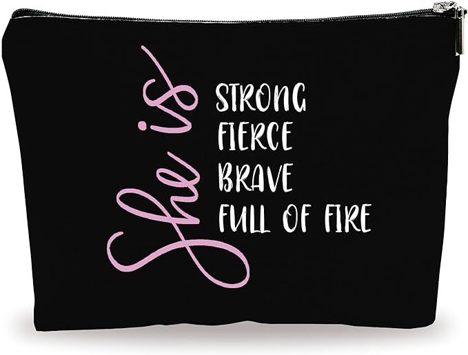 YKYENR Minimalism Makeup Bag - She Is Strong, Fierce, Brave, Full Of Fire - Energy Quotes Cosmetic Bag, Toiletry Bag Gift For Girls, Teen, Personal Care & Accessories(Dark) - A08