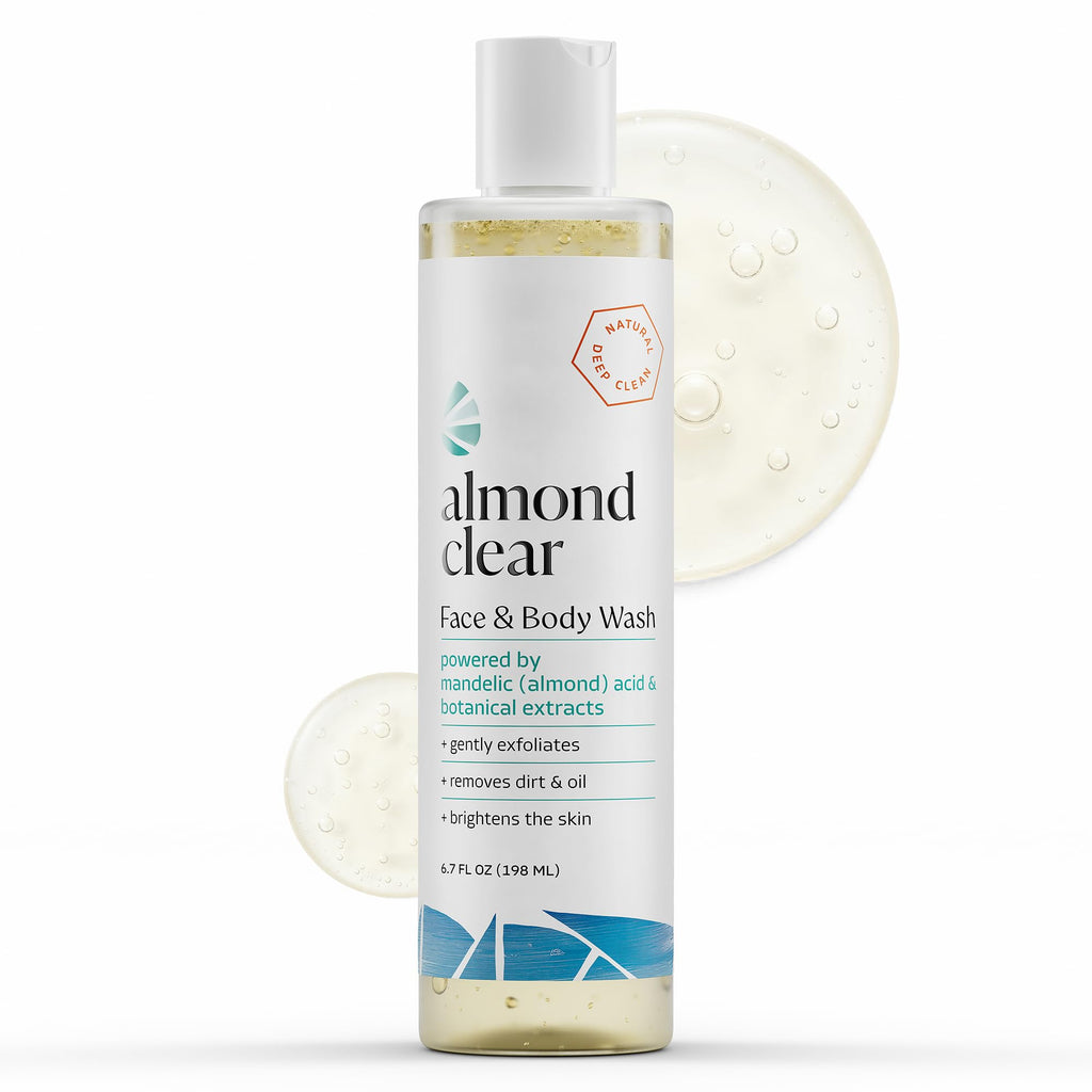 Almond Clear Face & Body Wash [6.7 Fl Oz] Skin Care for Acne and Folliculitis-Prone Skin - Gentle Everyday Exfoliating Cleanser with Mandelic Acid and Botanicals